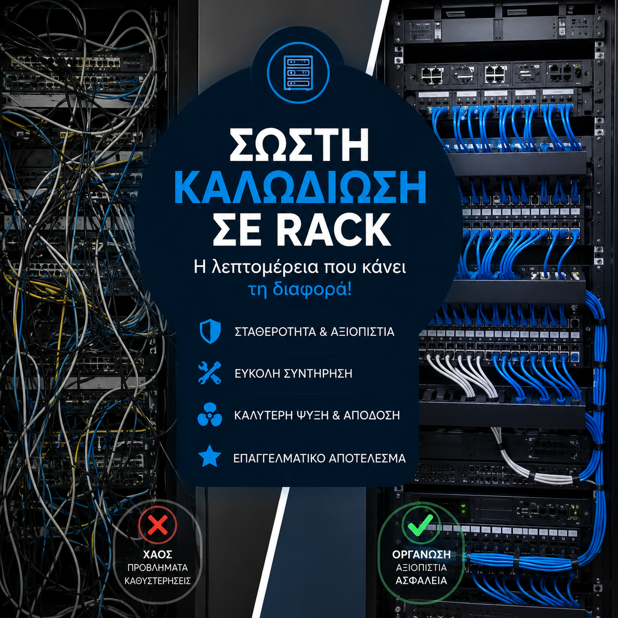 Η Σημασία της Σωστής Καλωδίωσης σε Rack για Ένα Αξιόπιστο Σύστημα Ασφαλείας & Δικτύου